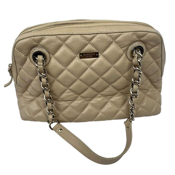 Kate Spade Georgina Gold coast Tan Cream Quilted Leather Satchel Bag Chain Bag - Picture 1 of 14